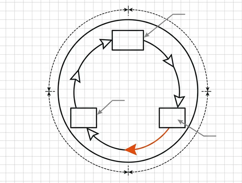 Blueprint schematic of a closed feedback loop: reason, act, observe nodes connected by arrows returning to start